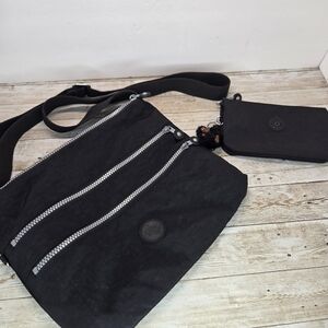 KIPLING Alvar Full Size Crossbody Purse W/Small Matching Bag Key Chain Black